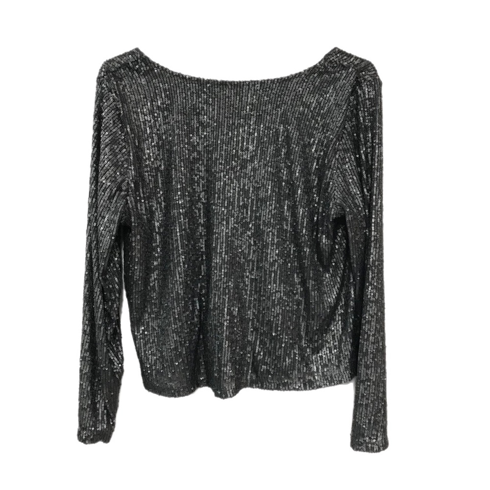 Halogen Dark Grey Metallic Sequin Long Sleeve Top